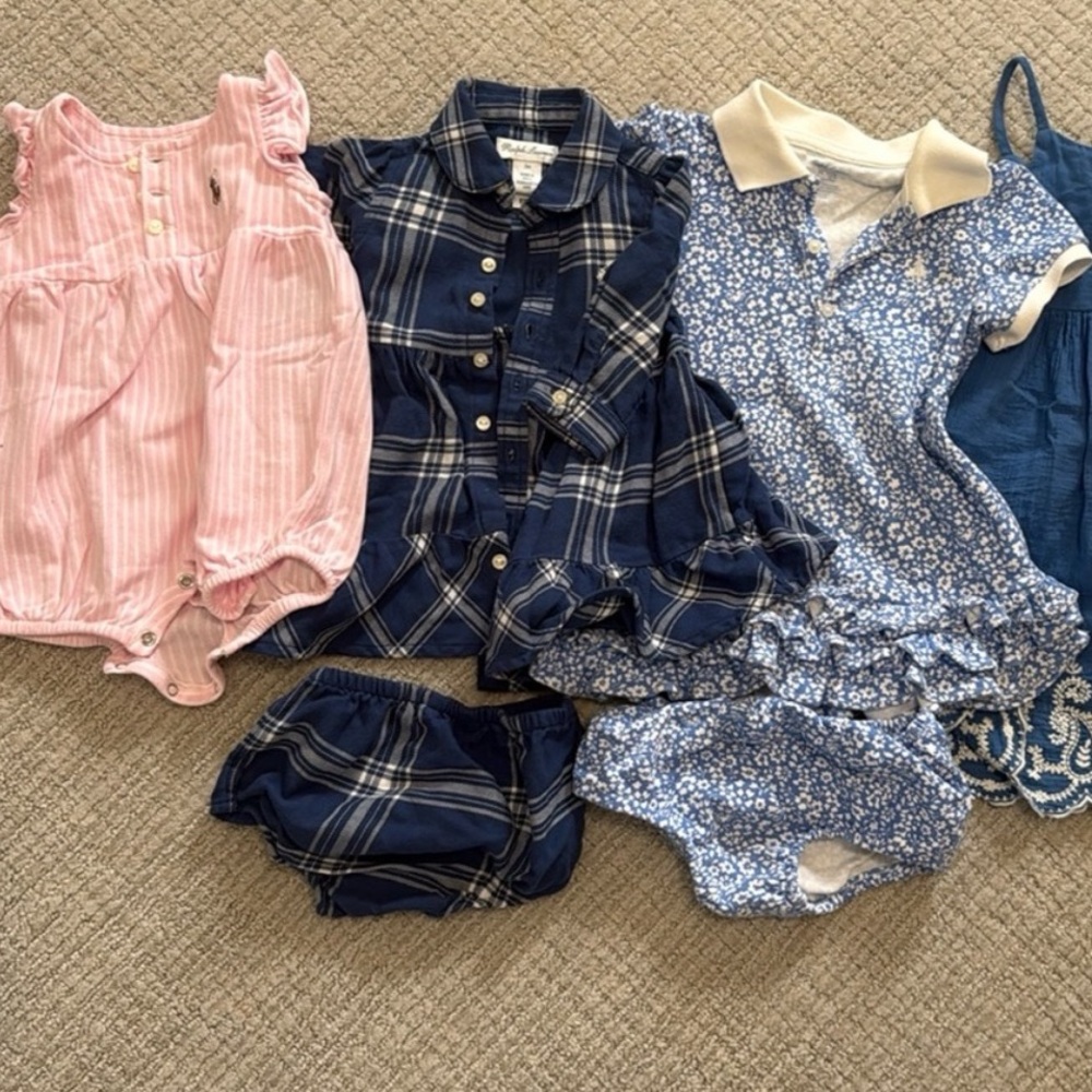 Polo Ralph Lauren (Lux label)  baby dresses/bloomers & bubble $50-75 bundle (3)